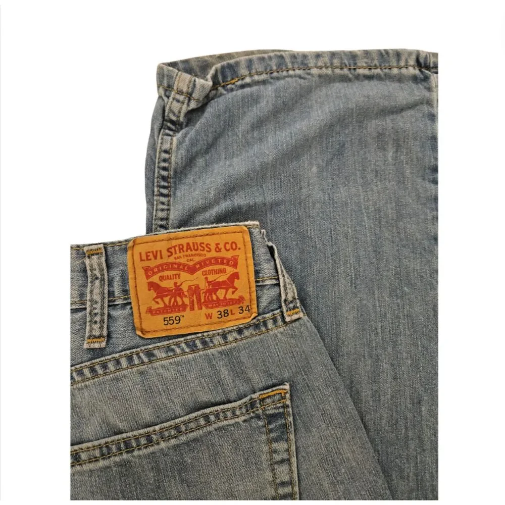 Levi's 559 Jeans Mens 38x34 Blue Jeans Denim Relaxed Straight Leg Distressed